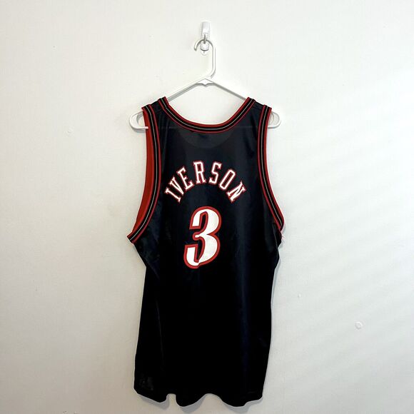 Champion Philadelphia Sixers Allen Iverson #3 Black NBA Jersey Y2K Sz 48 - Picture 1 of 5